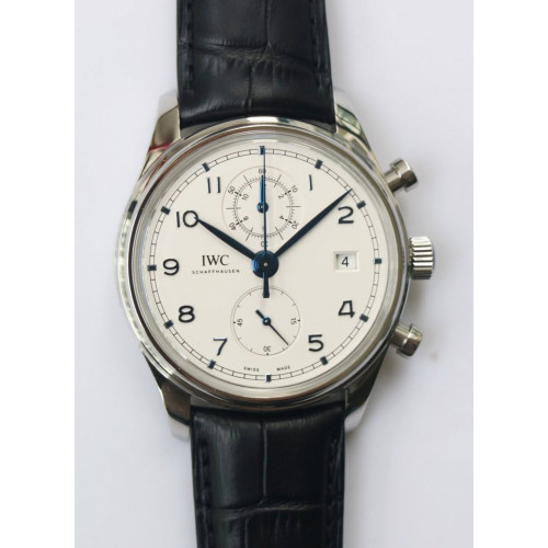 Portuguese Chrono Classic 42 IW390406 1:1 Best Edition White dial blue markers Black Leather Strap A7750 ZF 