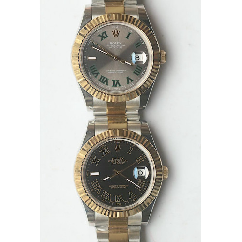 Rolex DateJust II Oyster Fluted YG Two Tone Roman Markers Black & Grey Dial Bracelet BP A3136