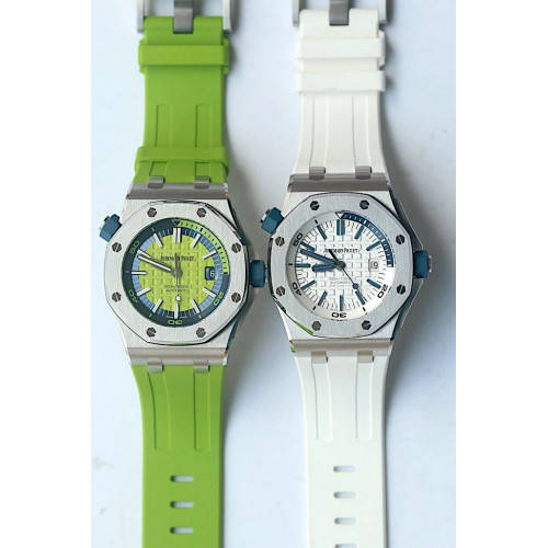 2017 Royal Oak Offshore Diver 15710 White & Green Dial XS Rubber Strap JF A3120 Free Rubber Strap
