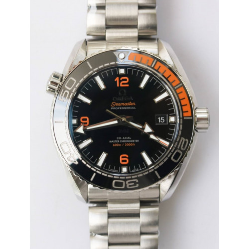 Planet Ocean 43.5mm SS 1:1 Best Edition Black/Orange Bezel Black Dial SS Bracelet A8900 Super Clone VSF