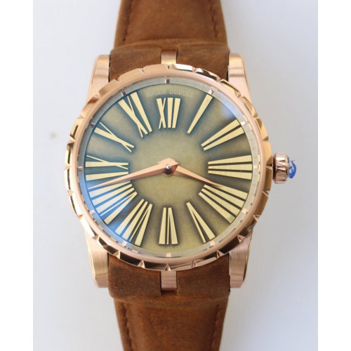 Excalibur 42mm Dbex0050 RG 1:1 Best Edition Brown Dial Brown Leather Strap A830 Micro Rotor RDF