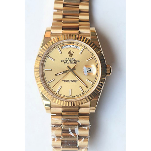 Rolex Day-Date Oyster Fluted YG Stick Markers gold Dial Bracelet BP A2813