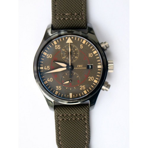 IWC Pilot IW389001 Real Ceramic Case Green Dial Nylon Strap ZF A7750Same Function as Genuine