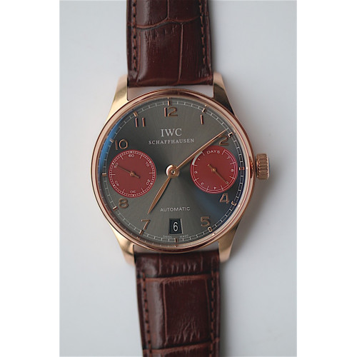 Portuguese 7 Days IW500127 RG Gray/Red Dial Gold Marker Brown Leather ZF A52010