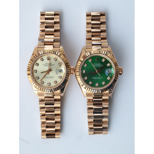DateJust 28mm 279174 RG Oyster Fluted Diamond Markers Champagne & Green Dial Bracelet BP A2671