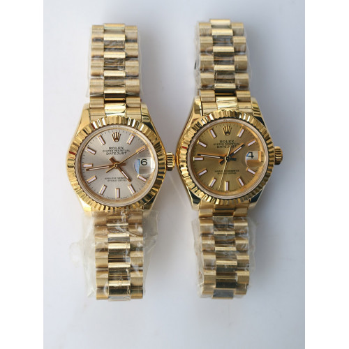 DateJust 28mm YG Oyster Fluted Stick Markers Silver & Gold Dial Bracelet BP A2671