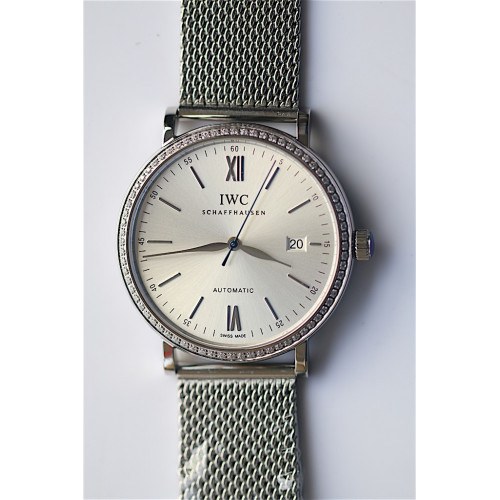 IWC Portofino Automatic Diamond Bezel White Dial Mesh Bracelet MK A2892