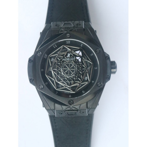 Big Bang Unico Sang Bleu PVD Skeleton Dial Black Gummy Strap HUB1213 TMF