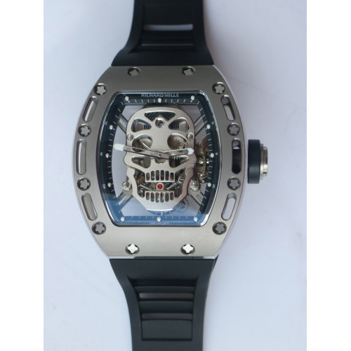 RM052 Titanium Real Tourbillon Skeleton Skull Dial Black Rubber Strap EURF