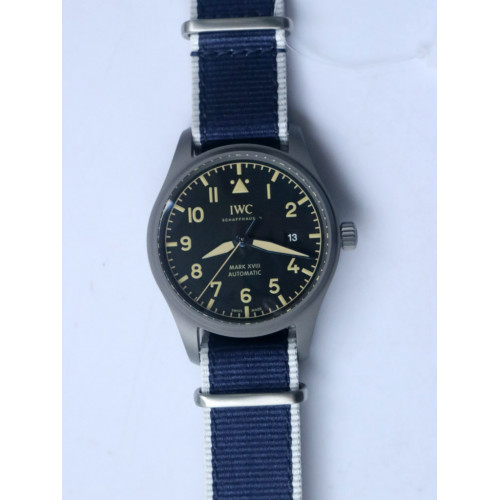 IWC Mark XVIII IW327006 Titanium Grand Black Dial Blue Nylon Strap A35111 Free Leather Strap M+F