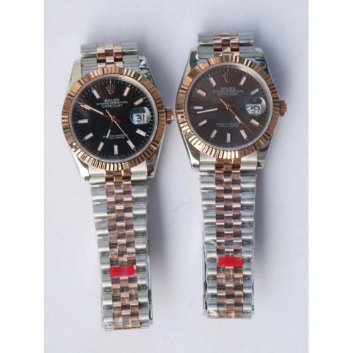 Rolex DateJust 36mm 126231 RG/SS Fluted Bezel Stick Markers Black & Grey Dial Jubilee Bracelet A2836 & A2813