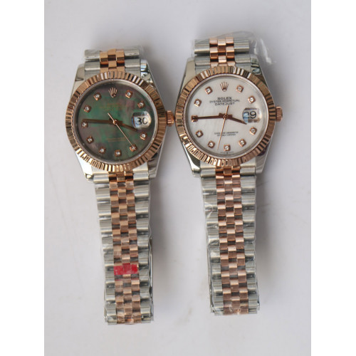 Rolex DateJust 36mm 126231 RG/SS Fluted Bezel Diamond Markers Black & White MOP Dial Jubilee Bracelet A2836 & A2813